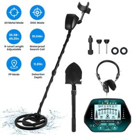 Professional Metal Detector Set Gold Finder for Adults Beginners with 10.04In Waterproof Coil LCD Display All Metal DISC PP Mode Foldable Shovel (Color: as picture)
